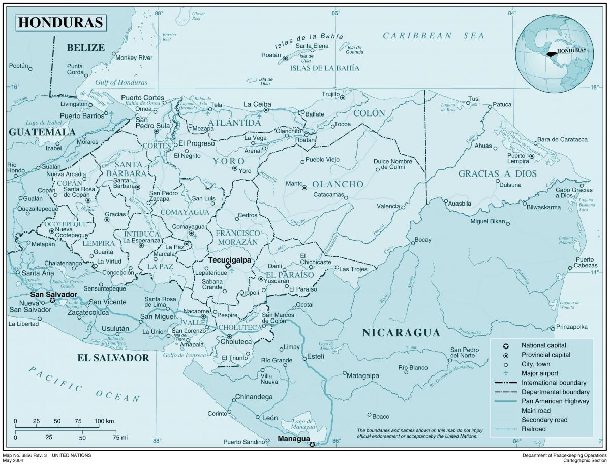 kaart füüsiline kaart Honduras