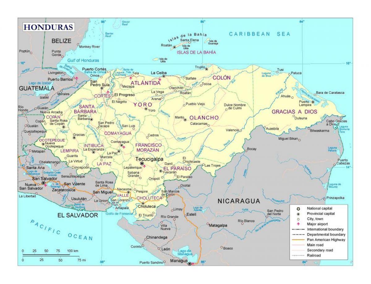 Honduras kaart linnad