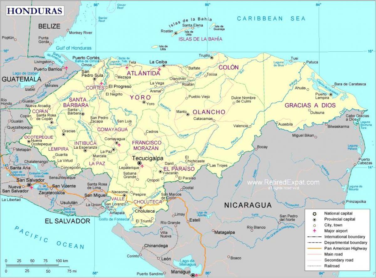 kaart, poliitiline kaart, Honduras