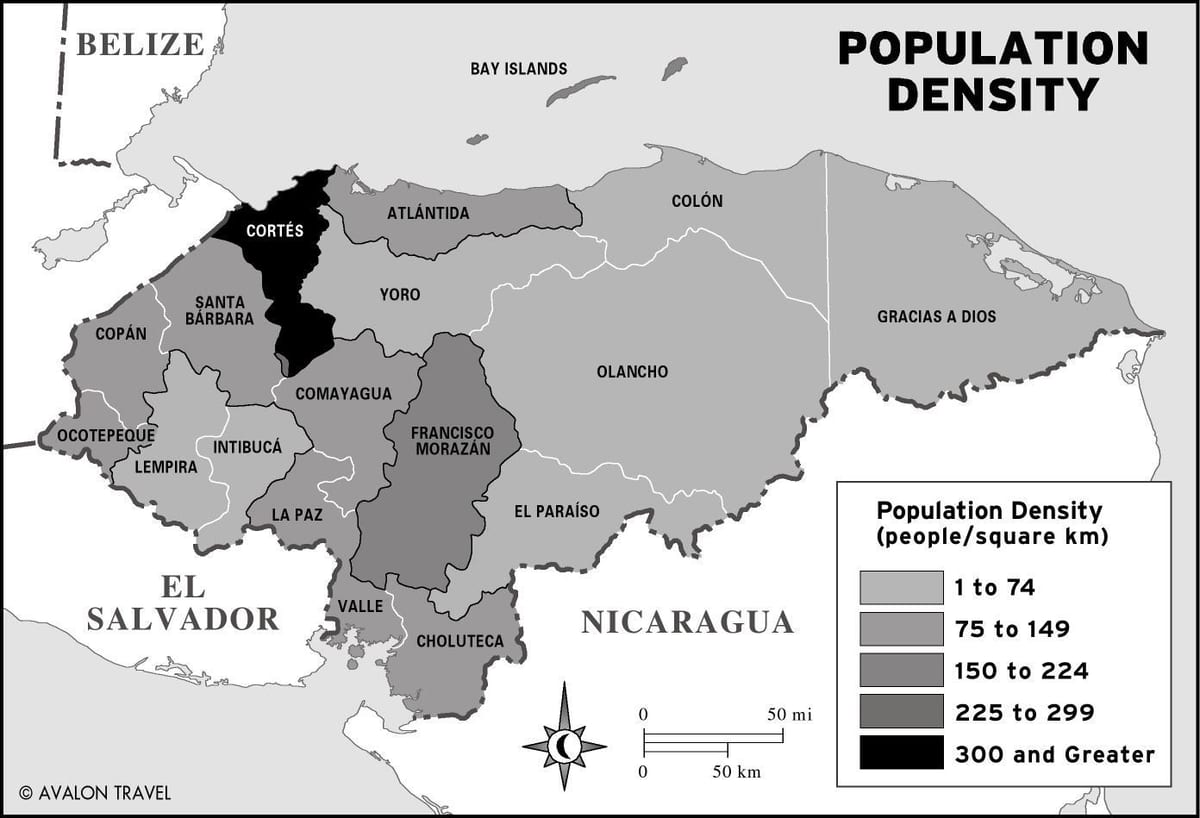kaart Honduras rahvaarv