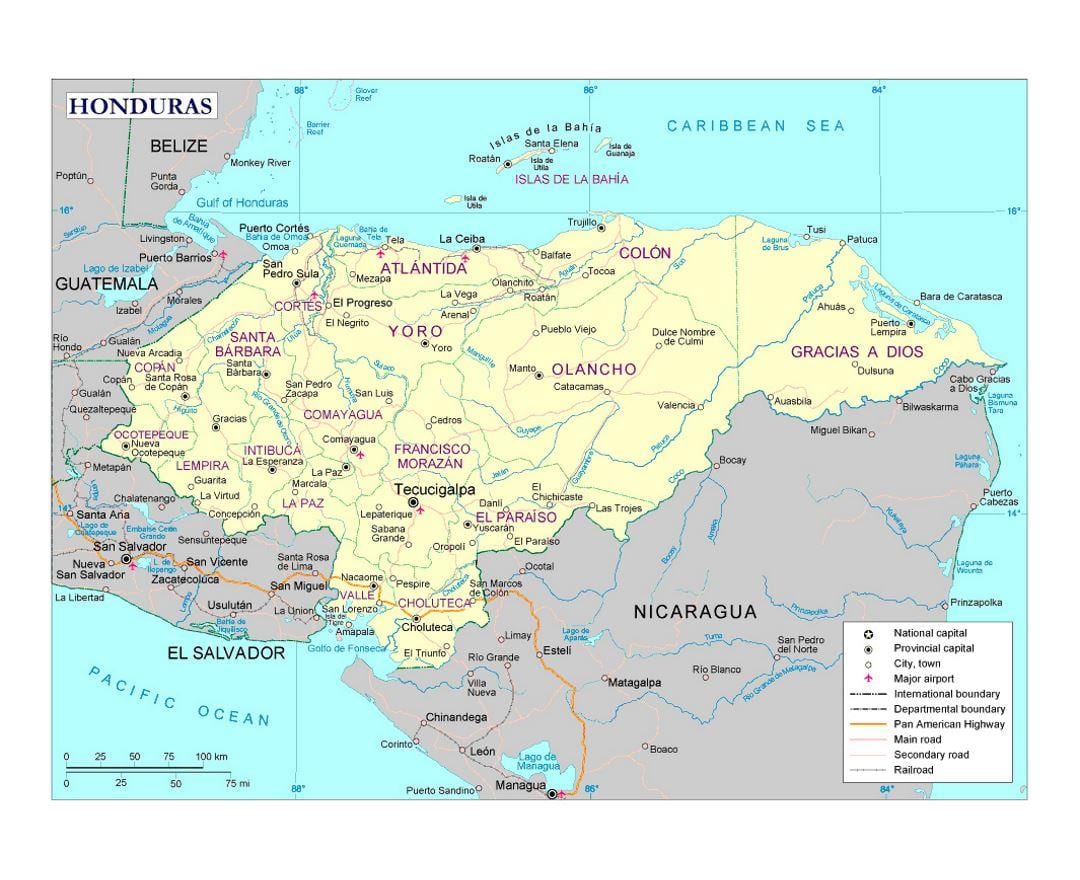 lennujaamade Honduras kaart