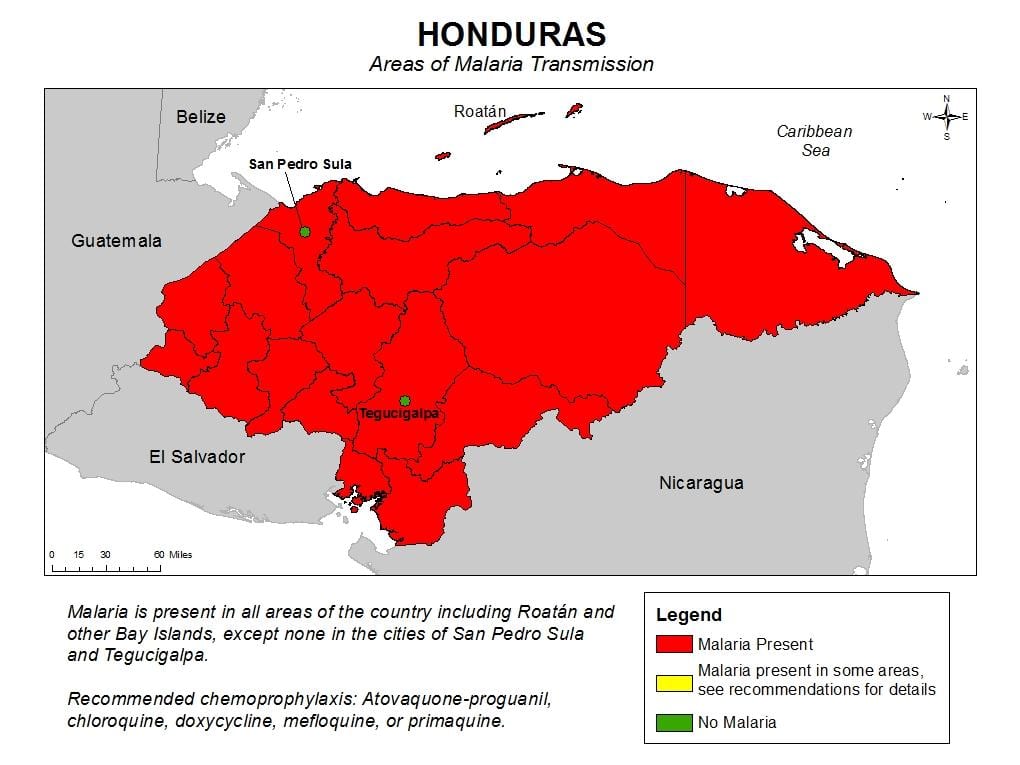 kaart Honduras malaaria