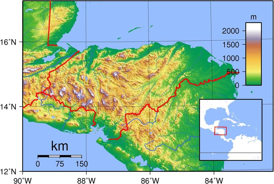 kaart Honduras topograafiline