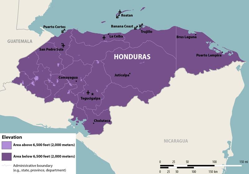 kaart Honduras zika