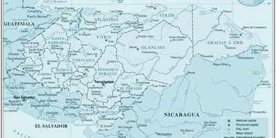 Kaart füüsiline kaart Honduras